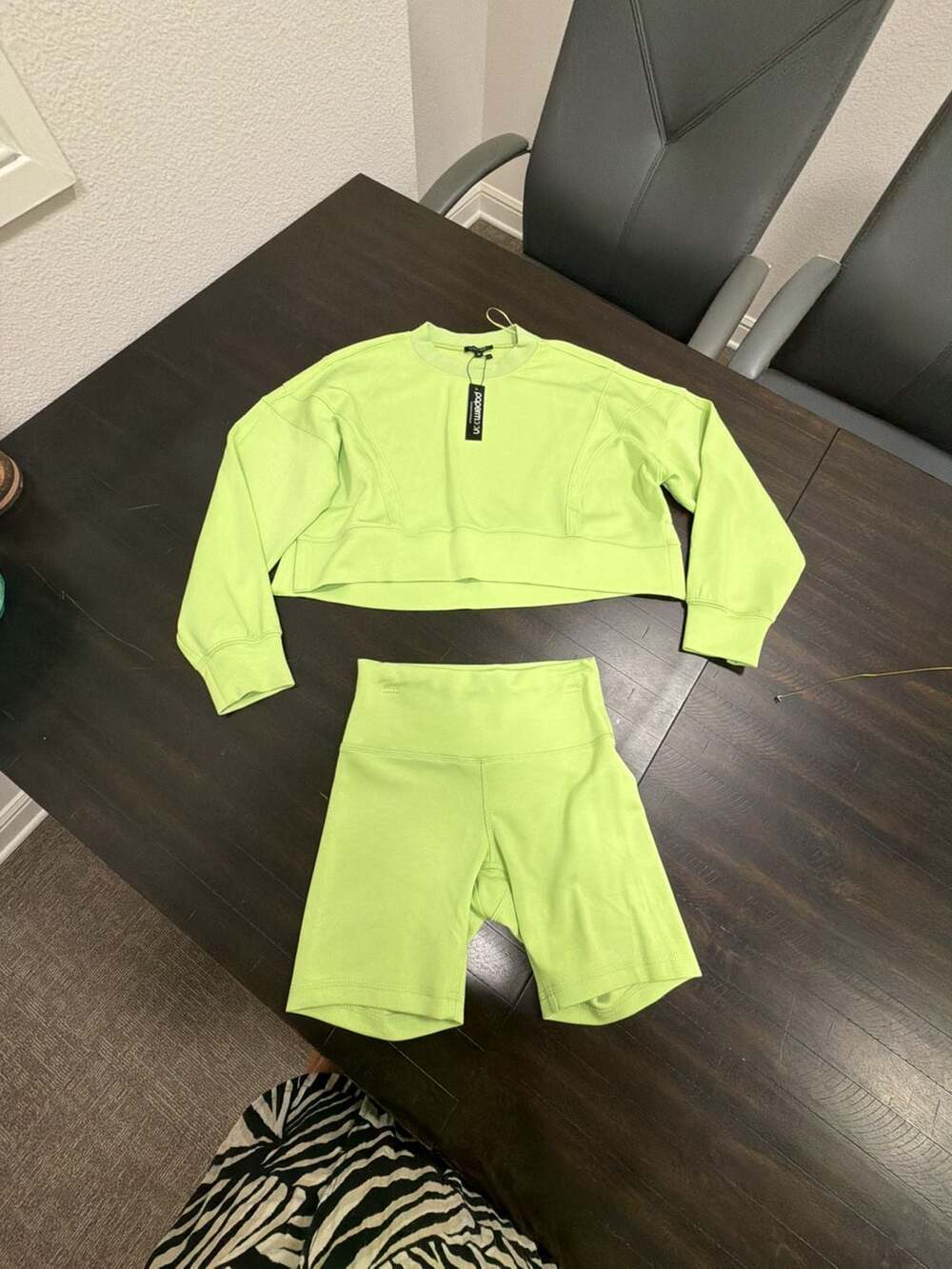 Papermoon Zoey Loose Fit Seam Top and Bike Shorts Set in Lime